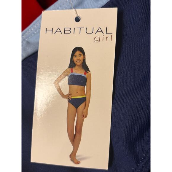 Habitual Swim Kids Color Block 2pc Swimsuit 12 Blue Red UPF 50+ Beach Vacation - Picture 3 of 8